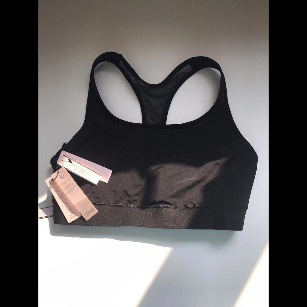 VICTORIAS SECRET Racerback VSPort Bra  Black Small/Petite WORKOUT NWT